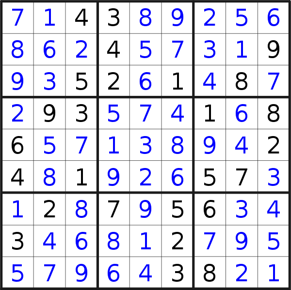 Sudoku solution for puzzle published on Sunday, 10th of December 2017
