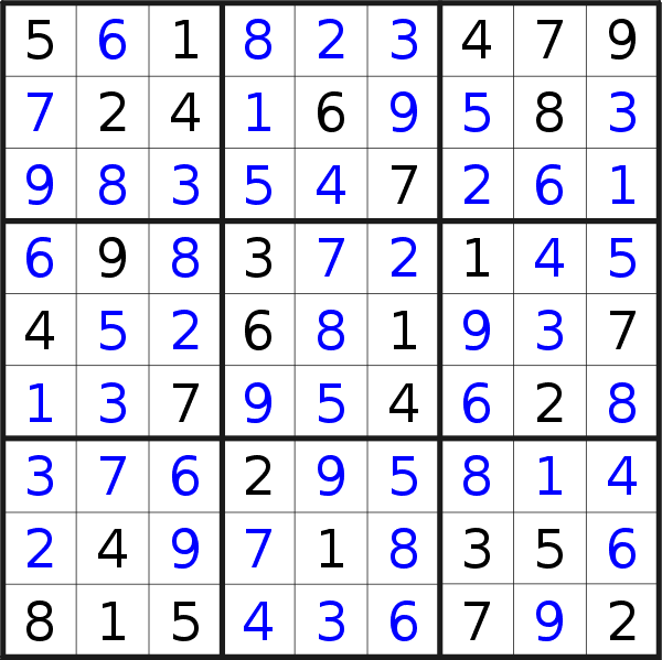 Sudoku solution for puzzle published on Monday, 25th of December 2017