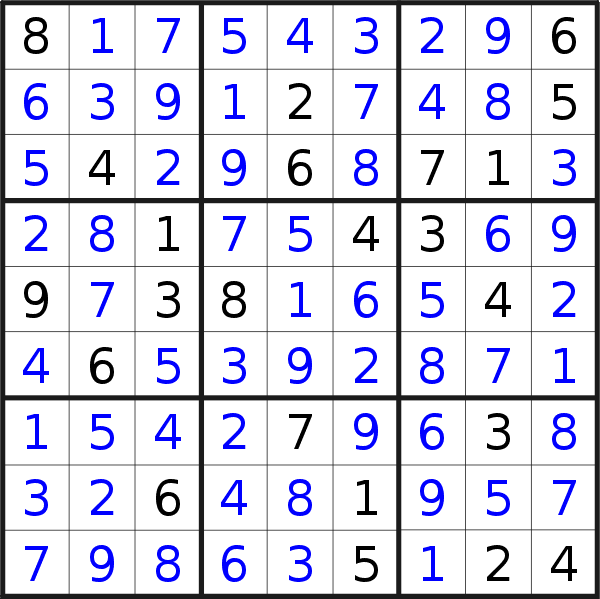 Sudoku solution for puzzle published on Monday, 8th of January 2018