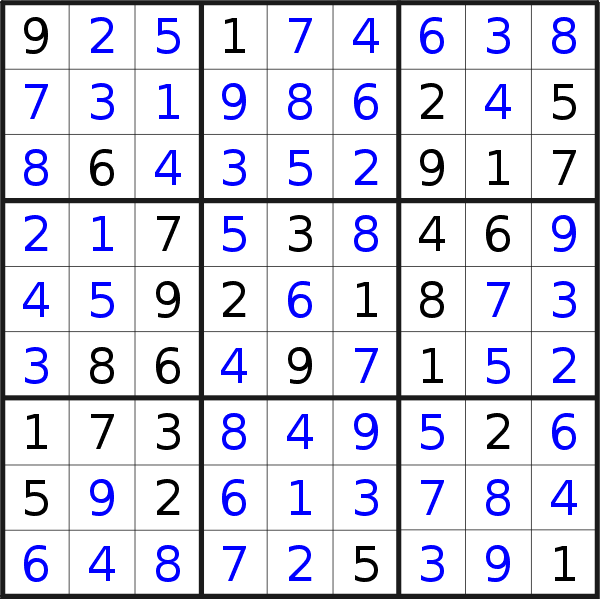 Sudoku solution for puzzle published on Friday, 12th of January 2018