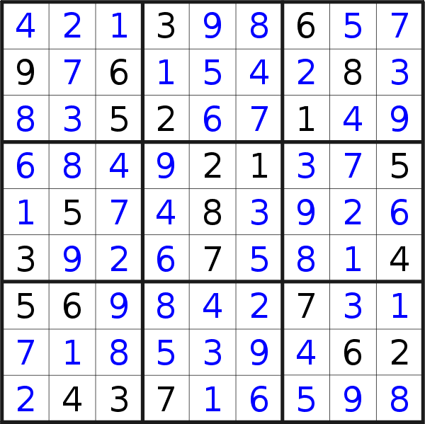 Sudoku solution for puzzle published on Saturday, 13th of January 2018