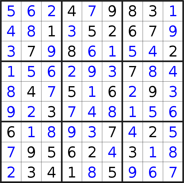 Sudoku solution for puzzle published on Saturday, 20th of January 2018