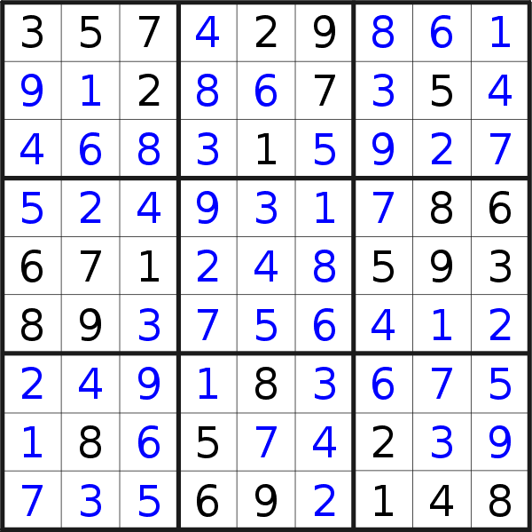 Sudoku solution for puzzle published on Friday, 9th of February 2018