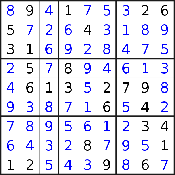 Sudoku solution for puzzle published on Monday, 19th of February 2018