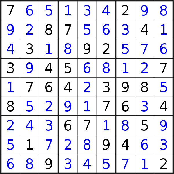 Sudoku solution for puzzle published on Thursday, 22nd of February 2018