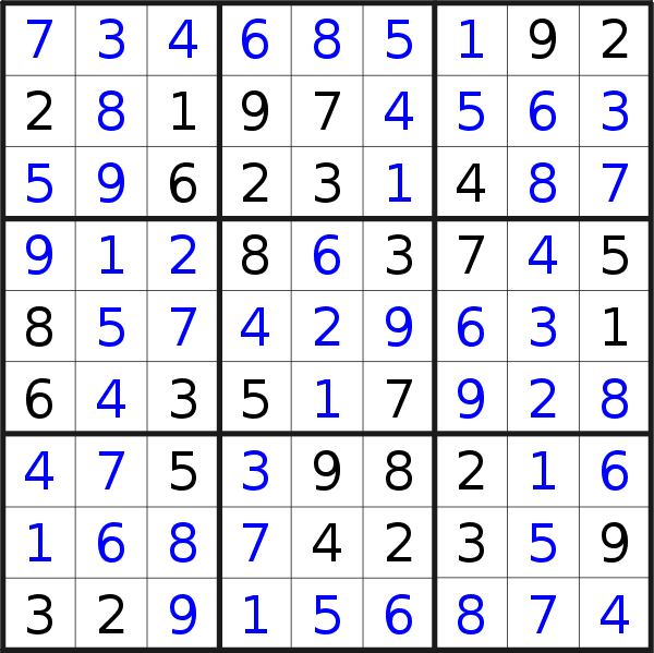 Sudoku solution for puzzle published on Sunday, 25th of February 2018