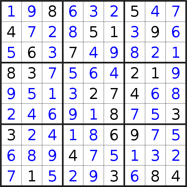Sudoku solution for puzzle published on Monday, 19th of March 2018