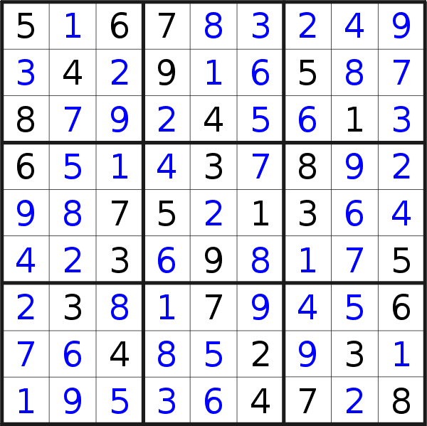Sudoku solution for puzzle published on Saturday, 24th of March 2018