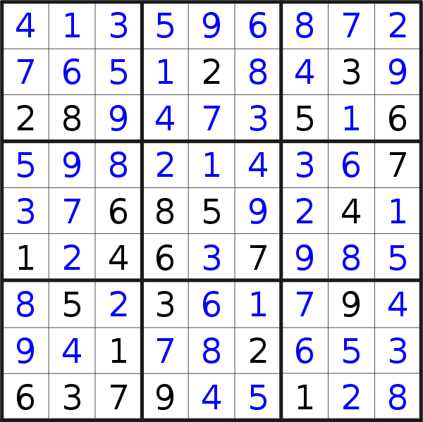 Sudoku solution for puzzle published on Sunday, 25th of March 2018