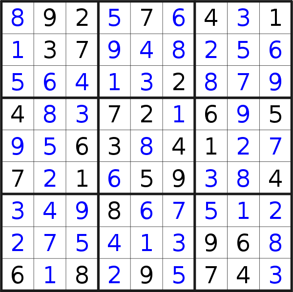 Sudoku solution for puzzle published on Wednesday, 2nd of May 2018