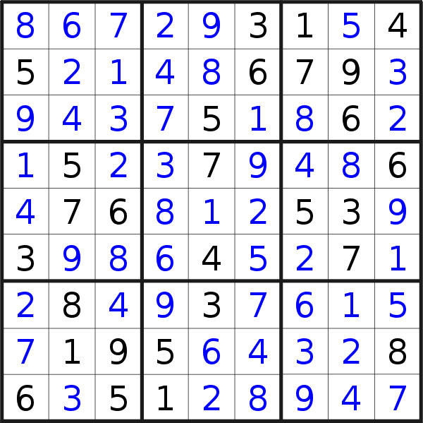 Sudoku solution for puzzle published on Monday, 14th of May 2018