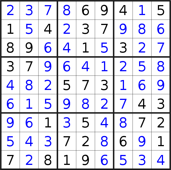Sudoku solution for puzzle published on Saturday, 19th of May 2018