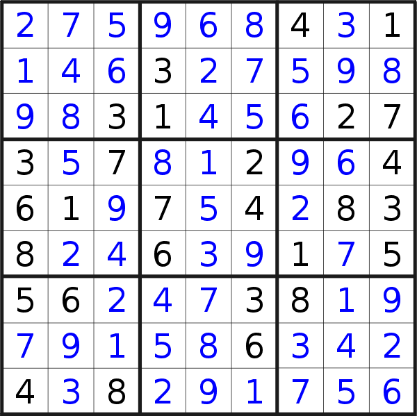 Sudoku solution for puzzle published on Sunday, 20th of May 2018