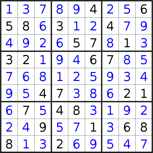 Sudoku solution for puzzle published on Monday, 21st of May 2018