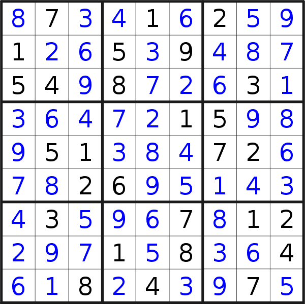Sudoku solution for puzzle published on Monday, 11th of June 2018