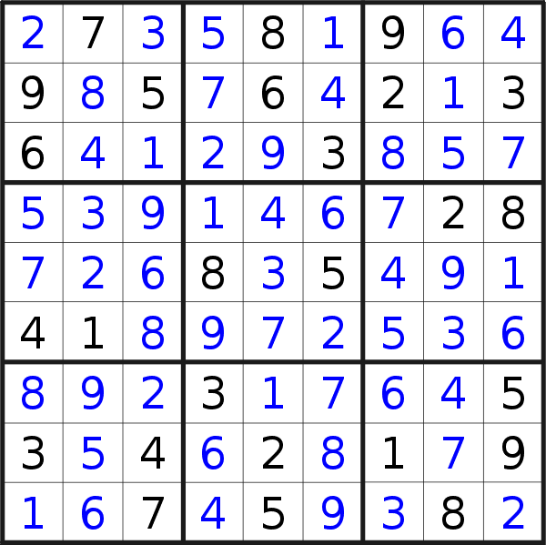 Sudoku solution for puzzle published on Saturday, 16th of June 2018