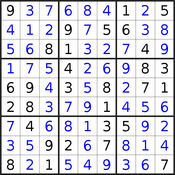 Sudoku solution for puzzle published on Monday, 18th of June 2018