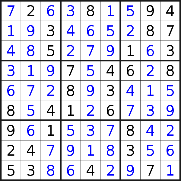 Sudoku solution for puzzle published on Sunday, 1st of July 2018