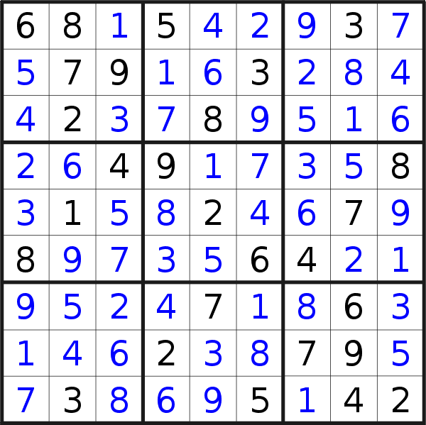 Sudoku solution for puzzle published on Friday, 13th of July 2018