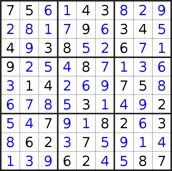 Sudoku solution for puzzle published on Sunday, 22nd of July 2018