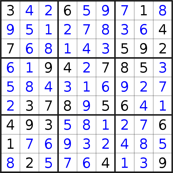 Sudoku solution for puzzle published on Monday, 23rd of July 2018