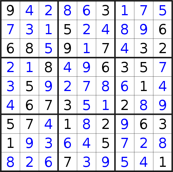 Sudoku solution for puzzle published on Friday, 27th of July 2018