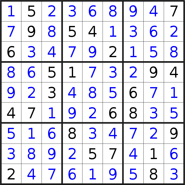 Sudoku solution for puzzle published on Thursday, 2nd of August 2018
