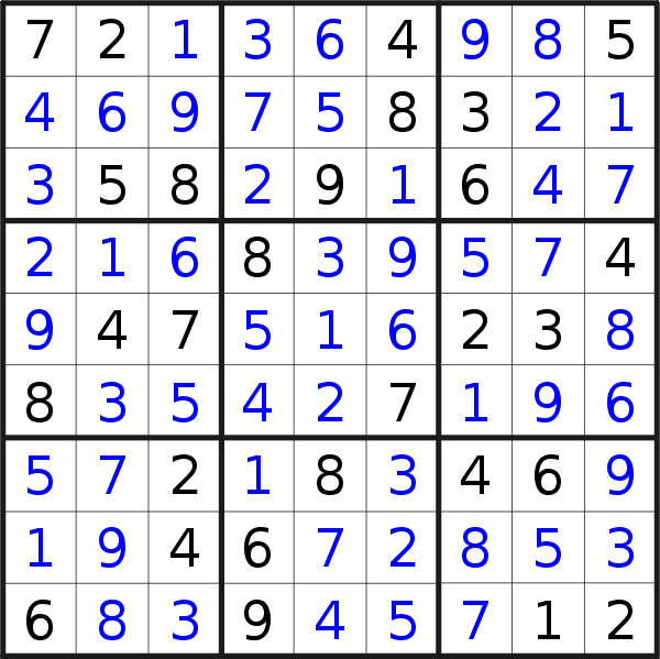 Sudoku solution for puzzle published on Sunday, 5th of August 2018