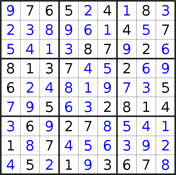 Sudoku solution for puzzle published on Monday, 6th of August 2018