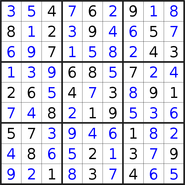 Sudoku solution for puzzle published on Thursday, 16th of August 2018