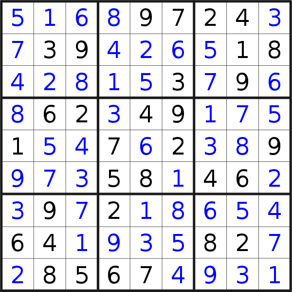 Sudoku solution for puzzle published on Sunday, 19th of August 2018