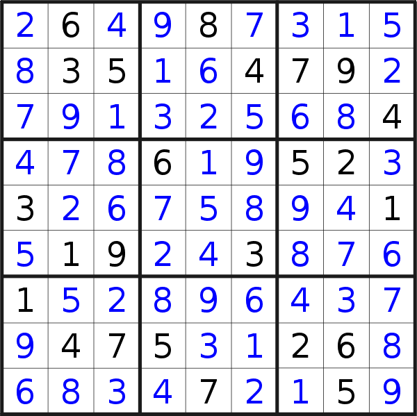 Sudoku solution for puzzle published on Friday, 24th of August 2018