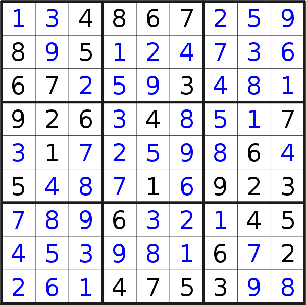 Sudoku solution for puzzle published on Friday, 31st of August 2018