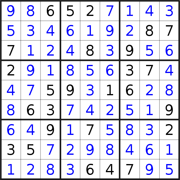 Sudoku solution for puzzle published on Sunday, 9th of September 2018