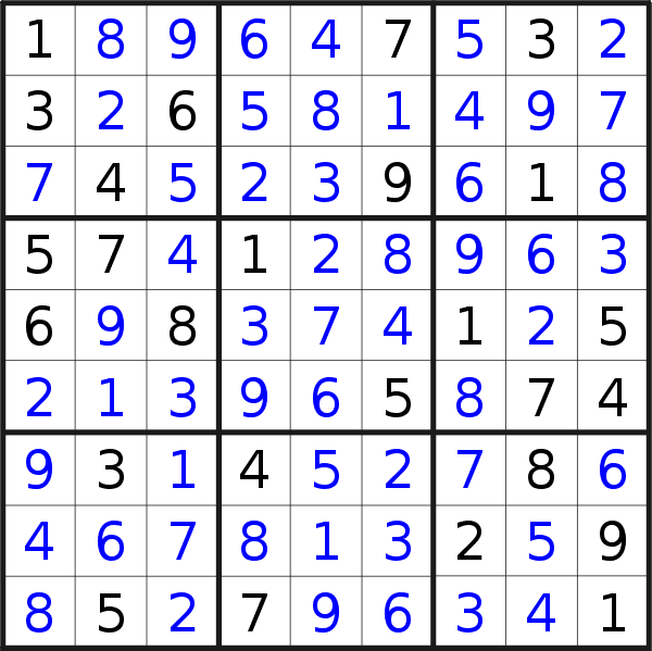 Sudoku solution for puzzle published on Monday, 10th of September 2018