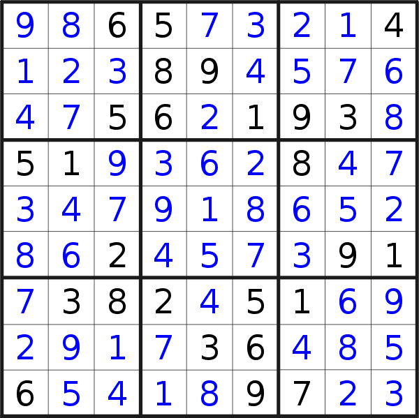 Sudoku solution for puzzle published on Monday, 17th of September 2018