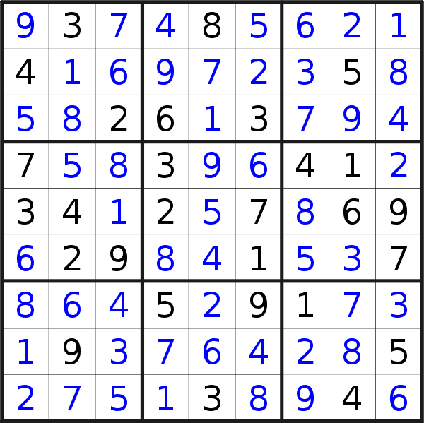 Sudoku solution for puzzle published on Wednesday, 19th of September 2018