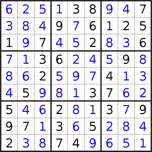 Sudoku solution for puzzle published on Thursday, 20th of September 2018