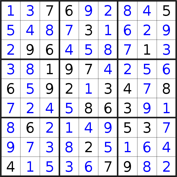 Sudoku solution for puzzle published on Thursday, 27th of September 2018