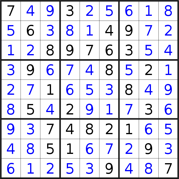 Sudoku solution for puzzle published on Sunday, 30th of September 2018