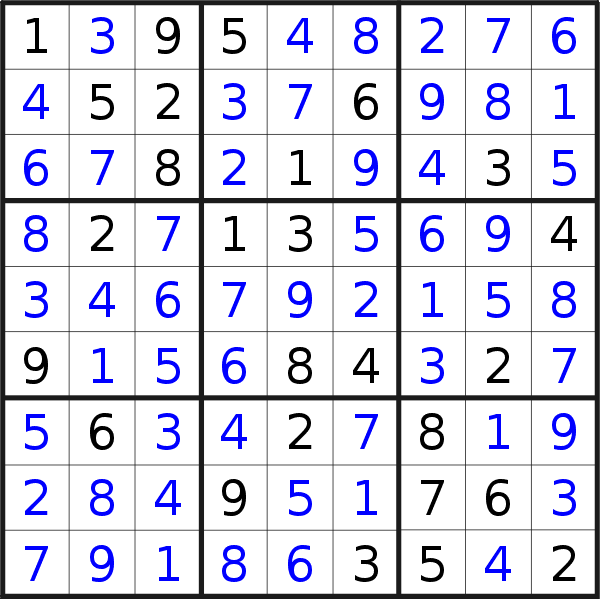 Sudoku solution for puzzle published on Saturday, 13th of October 2018
