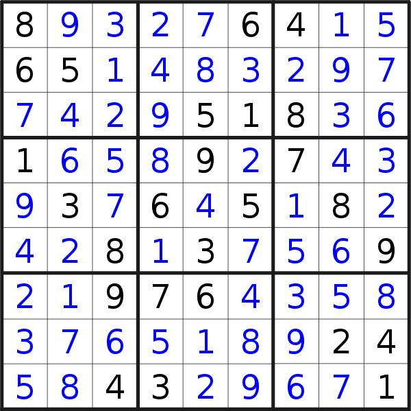 Sudoku solution for puzzle published on Monday, 29th of October 2018