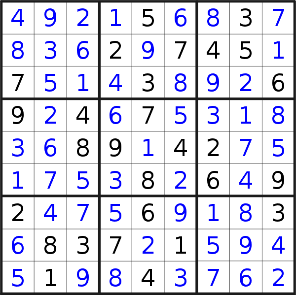 Sudoku solution for puzzle published on Friday, 9th of November 2018