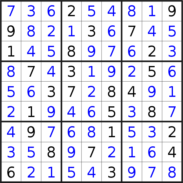 Sudoku solution for puzzle published on Friday, 16th of November 2018
