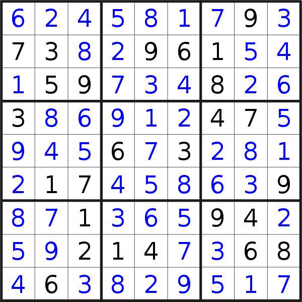 Sudoku solution for puzzle published on Saturday, 24th of November 2018