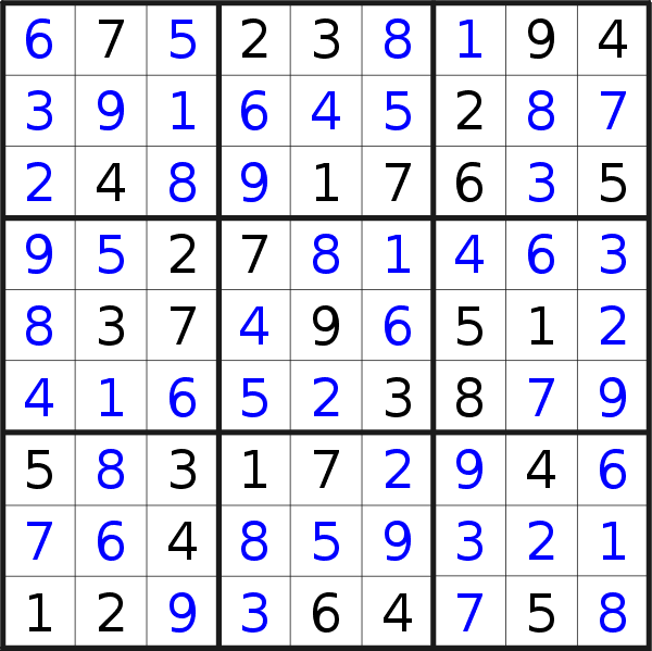 Sudoku solution for puzzle published on Thursday, 29th of November 2018