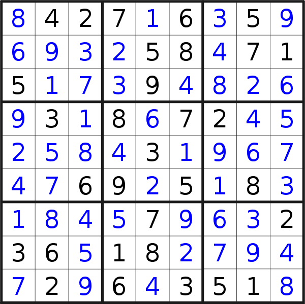 Sudoku solution for puzzle published on Saturday, 8th of December 2018