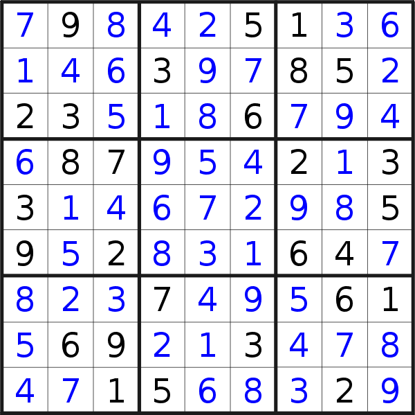 Sudoku solution for puzzle published on Thursday, 13th of December 2018