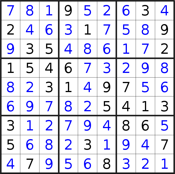 Sudoku solution for puzzle published on Thursday, 20th of December 2018