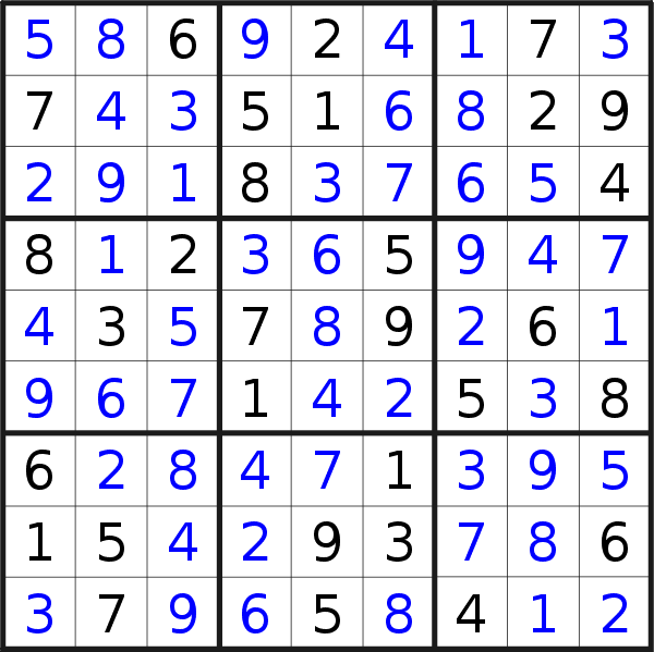 Sudoku solution for puzzle published on Sunday, 23rd of December 2018
